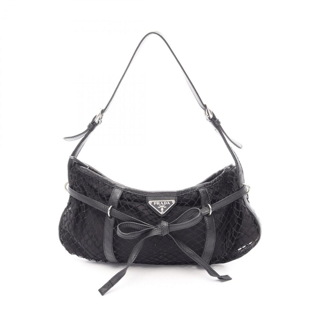 Prada Triangle Logo Mesh Shoulder Bag/Handbag, Nylon Leather, Women's, Black